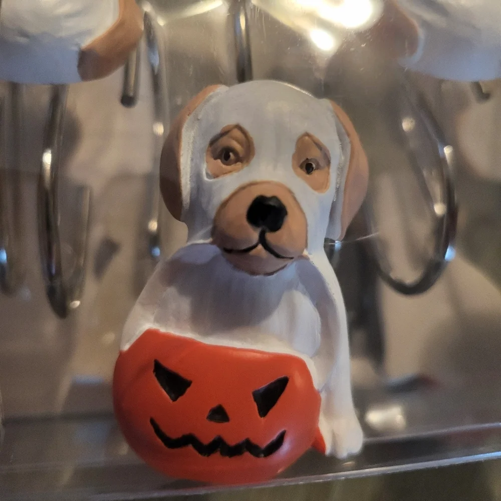 Brand new Halloween decorative shower curtain hooks - ghost dogs with pumpkins